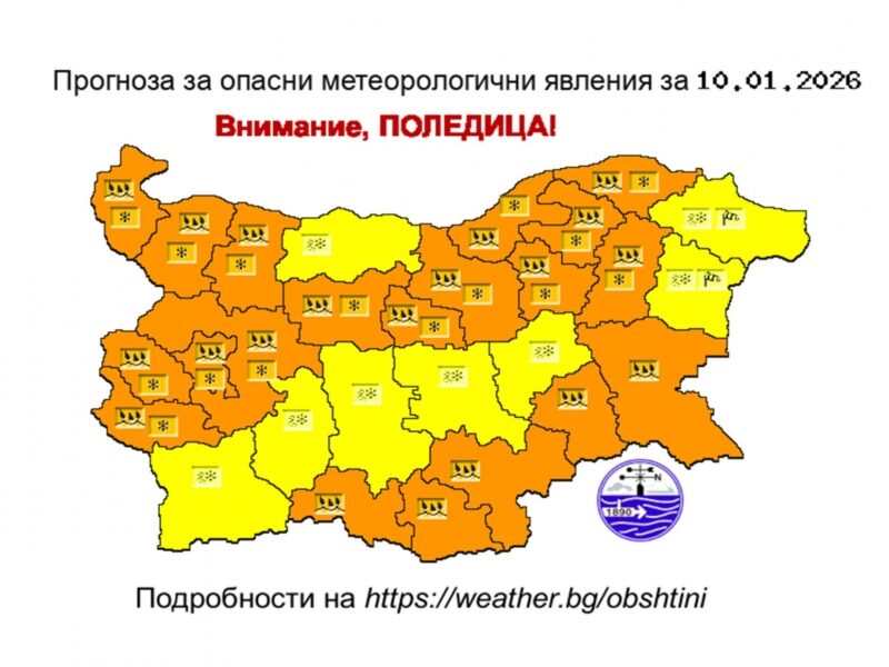 Оранжев код за опасно време за област Враца