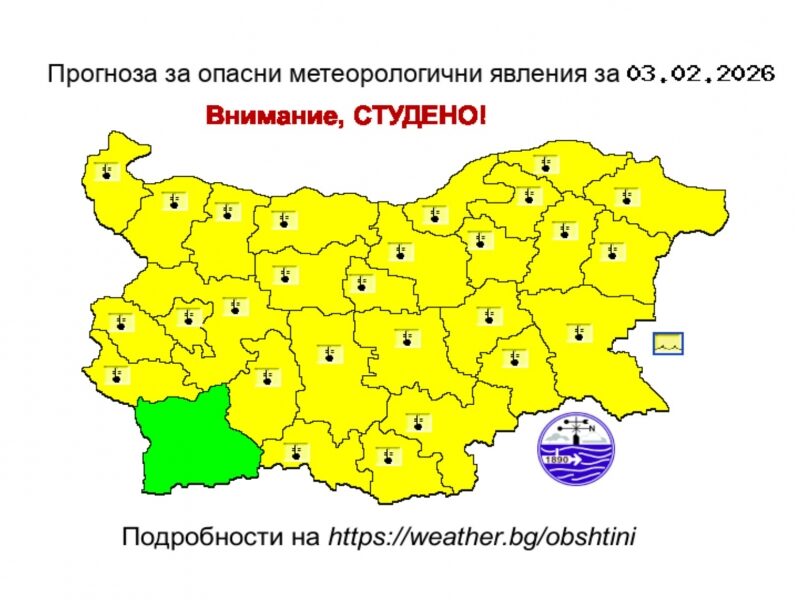 Предупреждение за опасно ниски температури в почти цялата страна